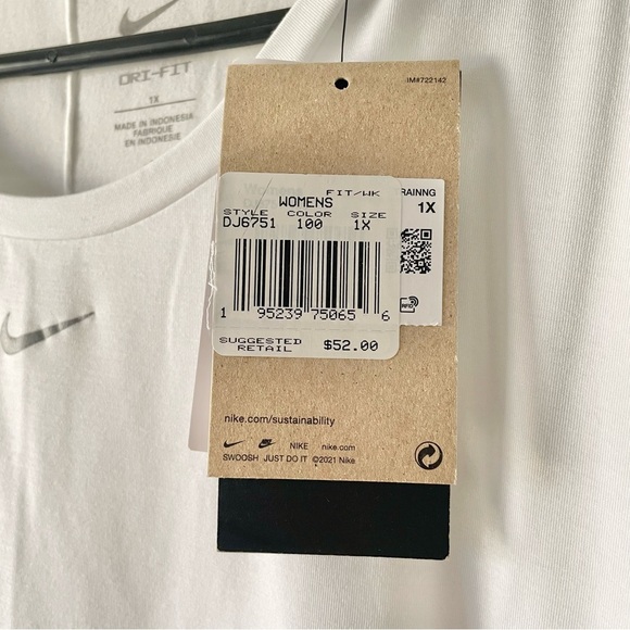 Nike Dri-Fit Athletic Training Shirt Women’s Plus Size 1X White Relaxed DJ6751 - Picture 7 of 13